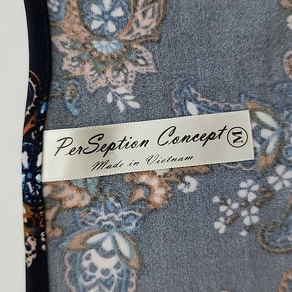 PerSeption Concept Women's Navy Paisley Sleeveless Dres Elastic Waist Sz Medium - Picture 5 of 14